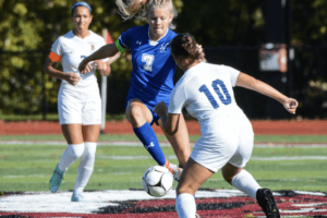 Bronxville’s Kiki Tormey makes a move on a Briarcliff defense on Oct. 31, 2021. Tormey scored two goals on Nov. 5 to send the Broncos to the state semifinals this weekend.